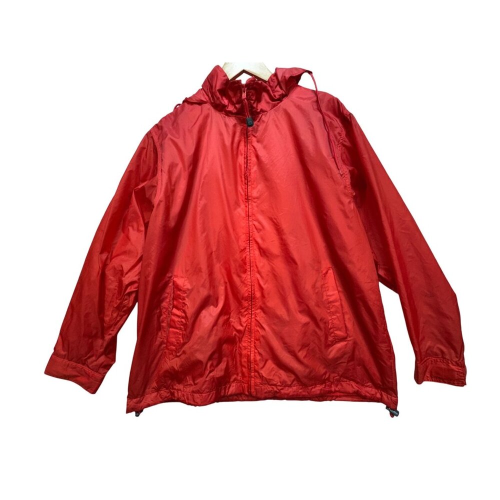 Lands End Womens Full Zip Windbreaker Hooded Outdoors Jacket Size L 14-16 Red